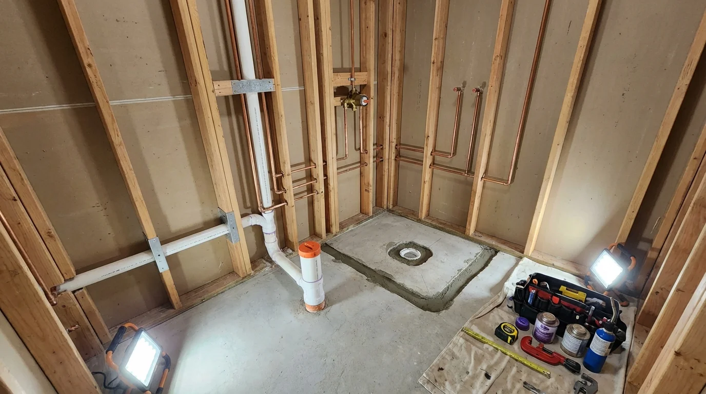 Bathroom rough-in plumbing during remodel by Johns Plumbing LLC in Vancouver