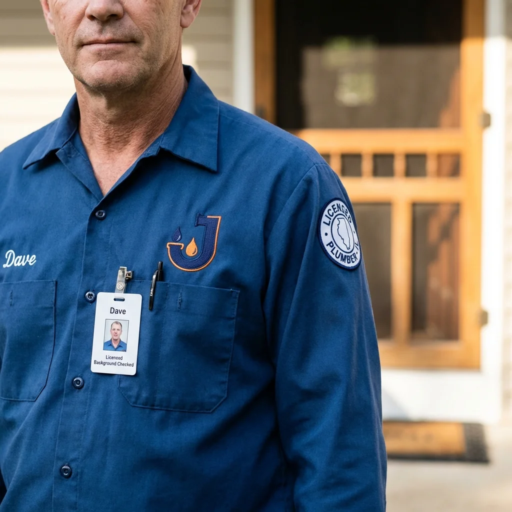 Licensed plumber showing ID badge in Vancouver, WA