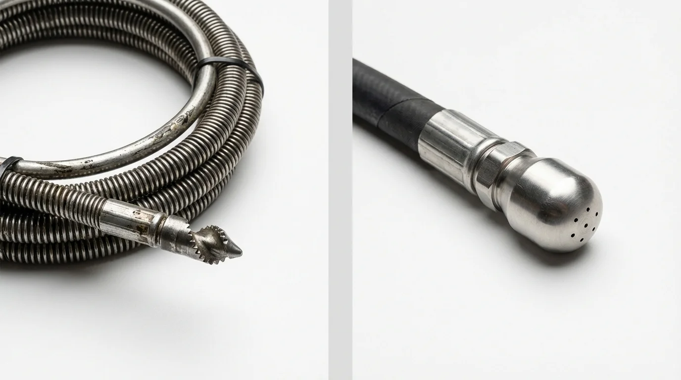 Drain snake cable and hydro jetting nozzle used for drain cleaning in Vancouver, WA