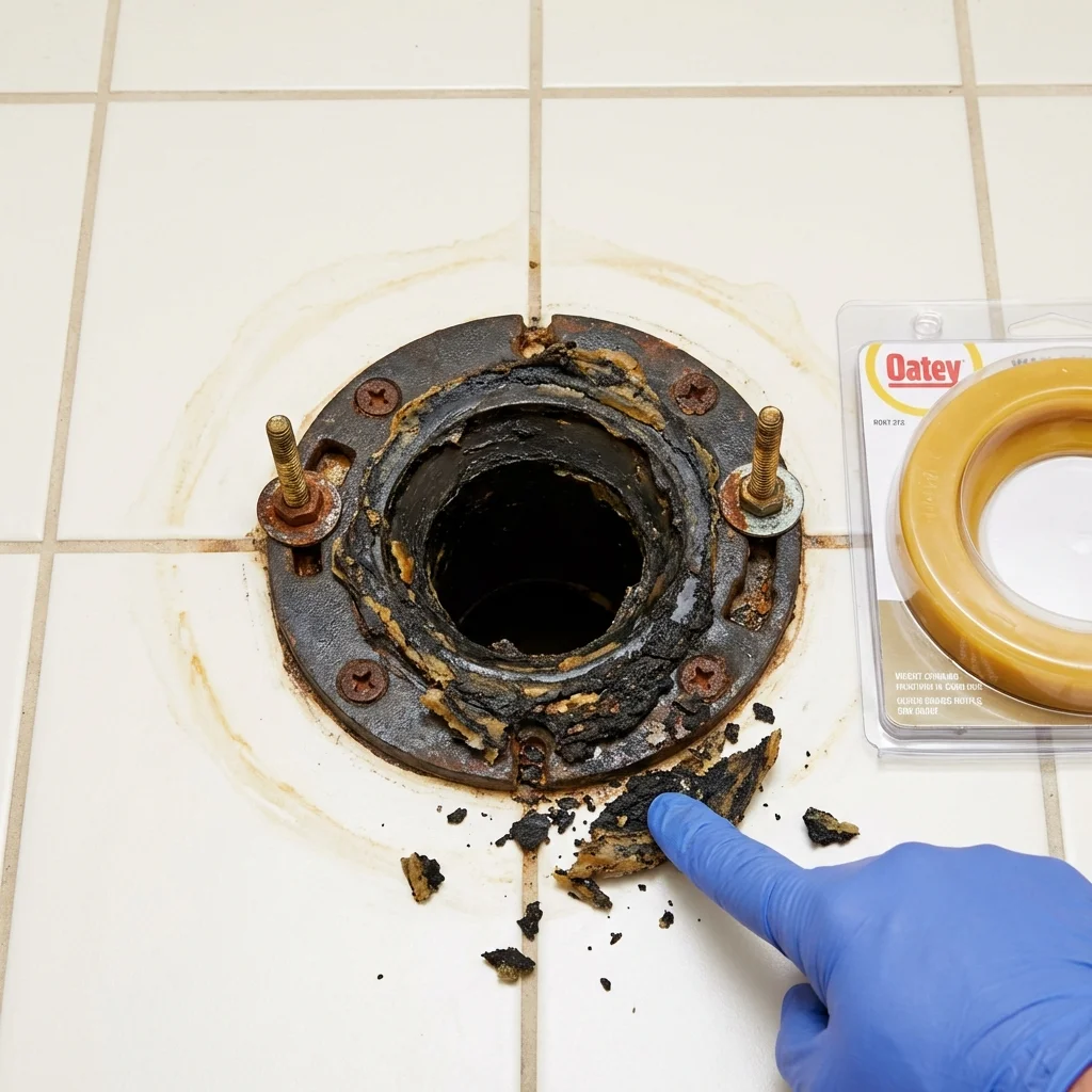Failed wax ring showing water seepage at the base of a toilet in a Vancouver, WA home